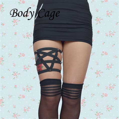 body cage 1pc female sexy fashion punk garters belt women elastic leg pentagram garter belt rock