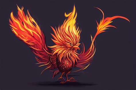Phoenix Fire Bird Character Fantasy Magic Creature With Red Burning