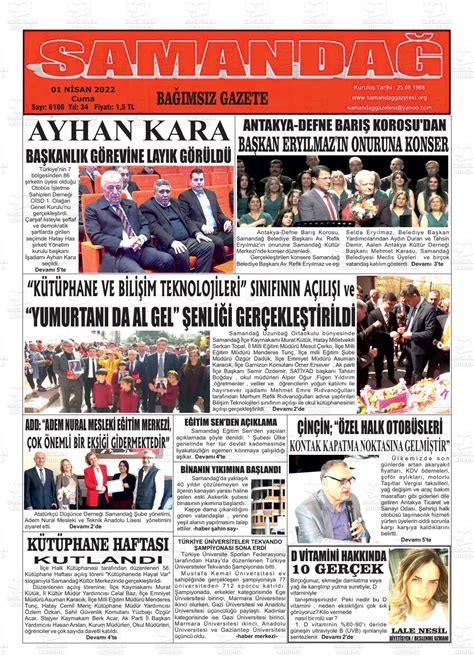 01 Nisan 2022 tarihli Samandağ Gazete Manşetleri