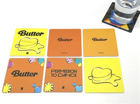 Kpop Drink Coasters Bts Butter Album Covers Set Of 6 K Pop Etsy