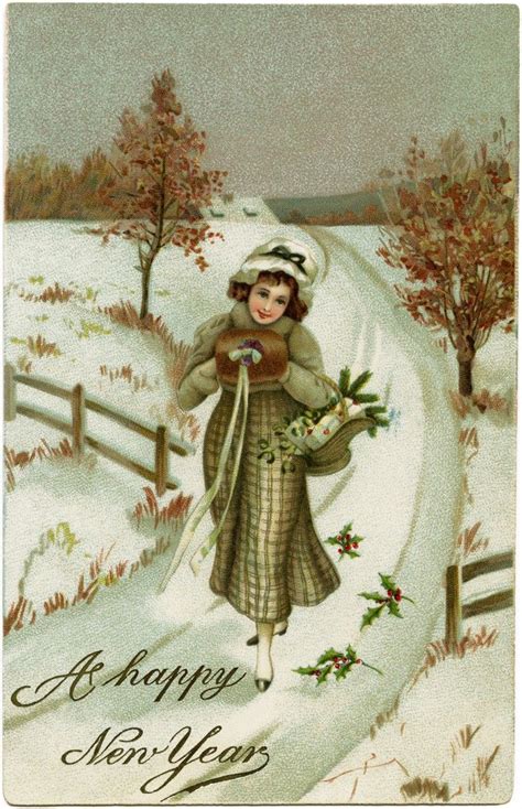 Vintage New Year Postcard Victorian Lady Antique New Years Card