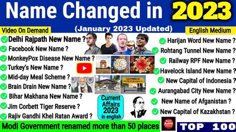 Current Affairs In English Change Name In Bdle Gye Naam Gk In English Youtube