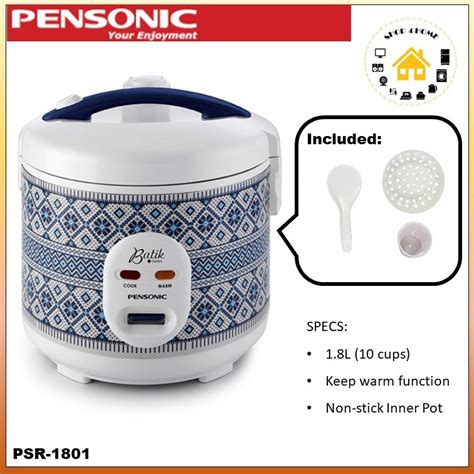 pensonic batik series rice cooker 1 8l psr 1801 periuk nasi 1 8l shopee malaysia