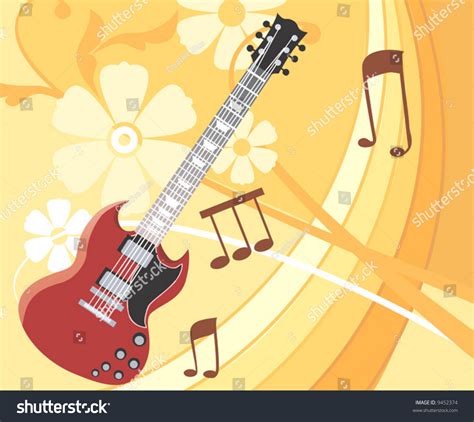 Guitar Music Notes Floral Background Stock Vector Royalty Free