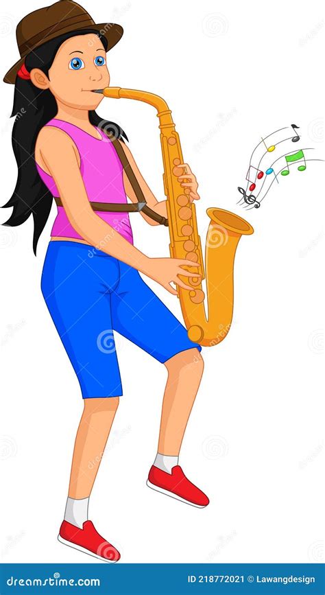 cute girl playing saxophone cartoon stock vector illustration of person instrument 218772021
