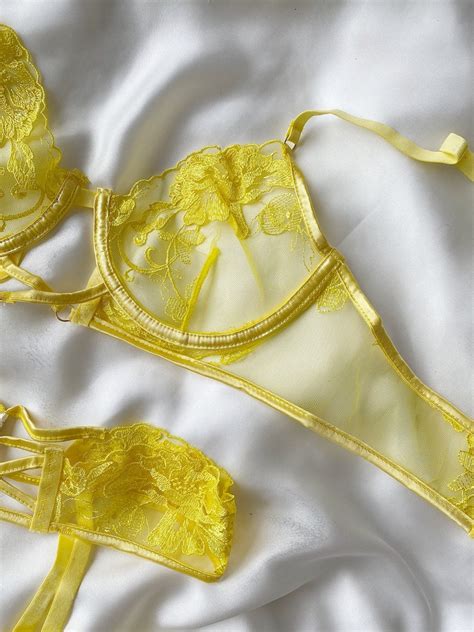 Sheer Lingerie Sexy Lingerie Erotic See Through Yellow Etsy Uk