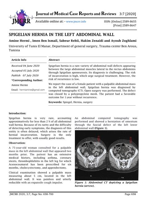 Pdf Spigelian Hernia In The Left Abdominal Wall