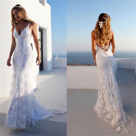 Fortunately, there are plenty of choices for suitable beach wear perfect for your oceanside nuptials. 2018 Summer Beach Boho Wedding Dress with Spaghetti Straps ...