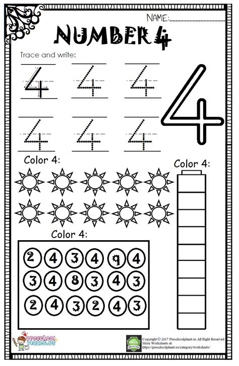 Number 4 Trace Worksheet For Kids Preschoolplanet Number 4 Tracing