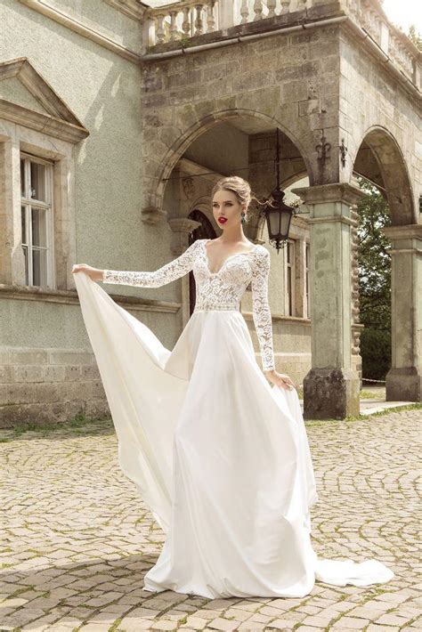 Elegant V Neck Long Sleeve With Beading Chiffon White Lace ...