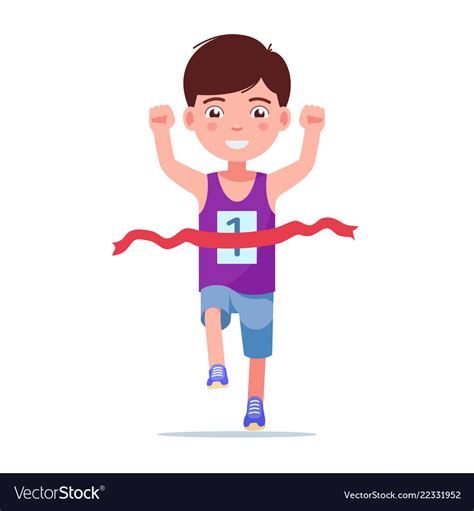 Cartoon Boy Running And Winning A Marathon Vector Image