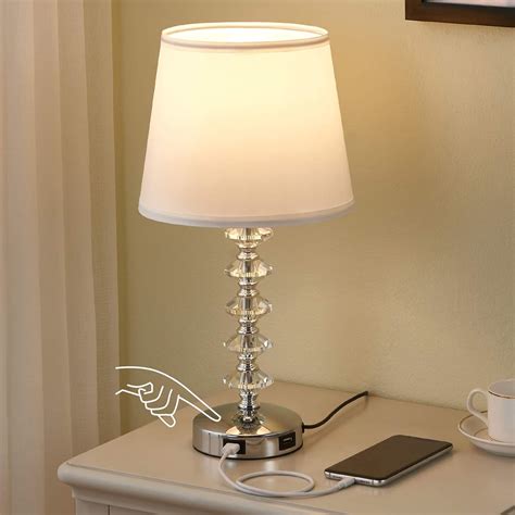 Touch Crystal Table Lamp With 2 Usb Charging Ports Aooshine White Usb