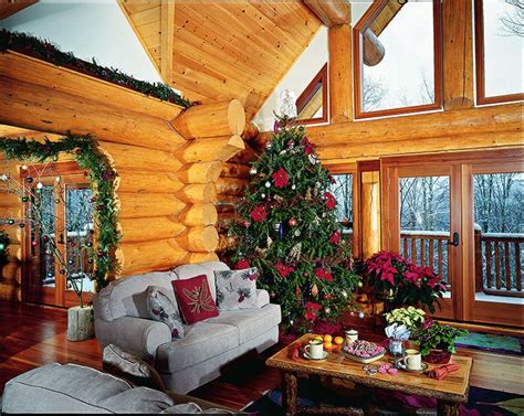 Festive Log Homes Get Into The Holiday Spirit Log Home Decorating