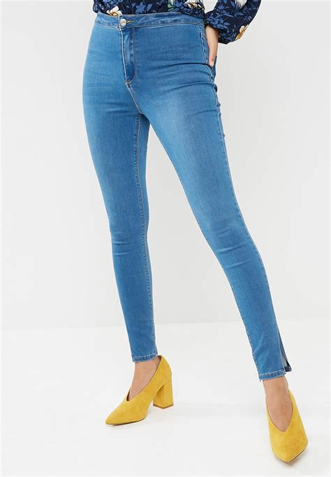 Vice High Waisted Side Split Skinny Stonewash Missguided Jeans