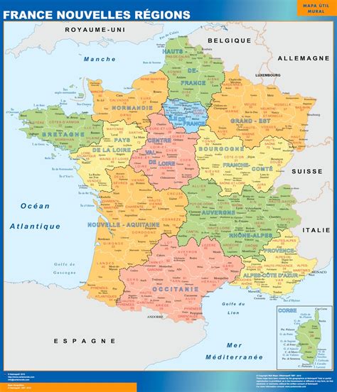 Regions list of france with capital and administrative centers are marked. Map of France new regions - Wall maps of countries for Europe