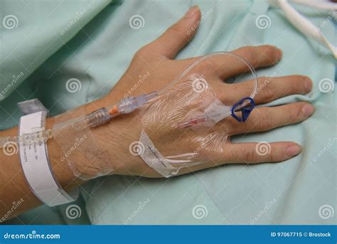 Close Up Of Iv Drip In Patient S Hand Stock Image Image Of Drop