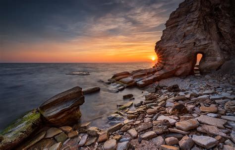Wallpaper Sea Beach Landscape Sunset Nature Sunrise Stones Rocks