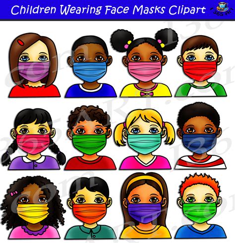 Kids Wearing Face Masks Clipart Set Download Clipart 4 School