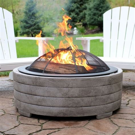 Outdoor fire pit for wood 32 metal firepit for patio wood burning fireplace square garden stove with charcoal rack, poker & mesh cover for camping picnic bonfire backyard. Shop Sunnydaze Large Faux Stone Wood-Burning Fire Pit Ring ...
