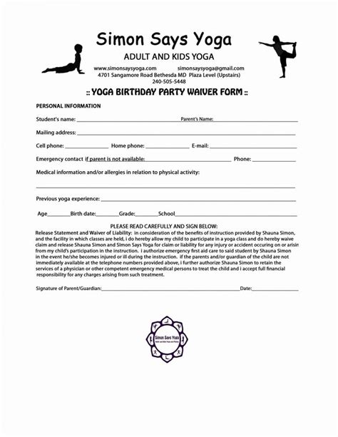 Get Our Example Of Yoga Release Form Template Yoga For Kids