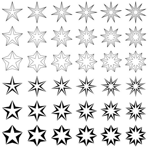 Black Star Shape Set Element Black Shape Star Collection Vector