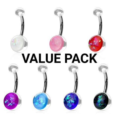 7 Piece Acrylic Opal Belly Button Ring Value Pack Beauty Mark Body