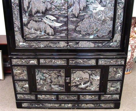 Mother Of Pearl Inlaid High Chest Black Lacquer Korean