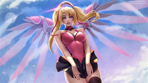 Download Hot Pink Wings Mercy Overwatch Art 1920x1080 Hd Wallpaper