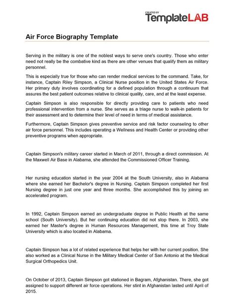 Download Air Force Biography Template Biography Template Book Report