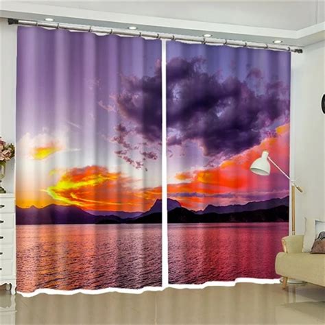 Mountain Lake Sea 3d Scenic Curtains Hook Blackout For Living Room