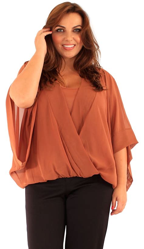 New Womens Plus Size Wrap Front Kimono Batwing Sleeve Chiffon Tops 16 26 Ebay