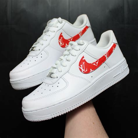 All our customs are made to a high quality. Red Louis Vuitton Nike Air Force 1 Custom Sneakers ...