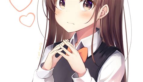 Wallpaper Hearts Moe Anime Girl Cute Long Hair School Uniform
