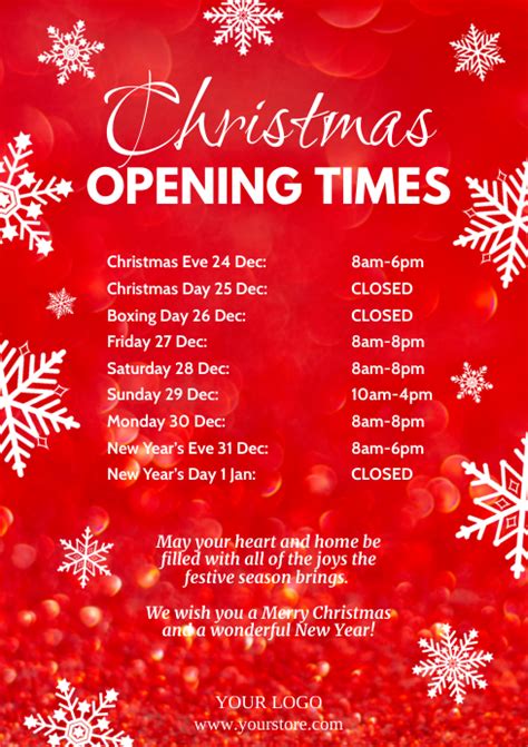 Christmas Opening Times Retail Shop Holidays Template