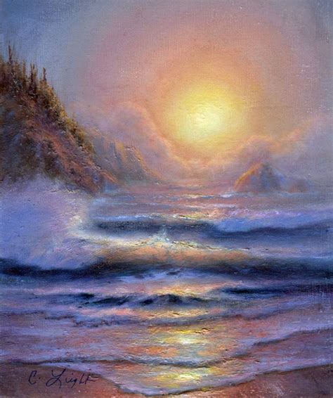 Sunset On The Beach Oil On Canvas In Seascape Paintings At Sunset