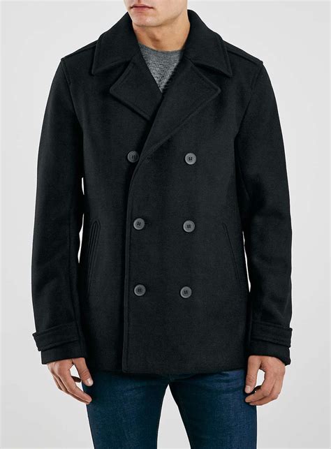 Topman Wool Blend Peacoat In Black For Men Lyst