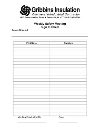 Free 6 Safety Meeting Sign In Sheets In Pdf Ms Word