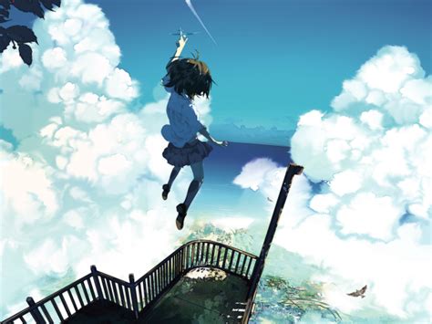 Anime Girl Floating In The Clouds Wallpapers And Images Wallpapers