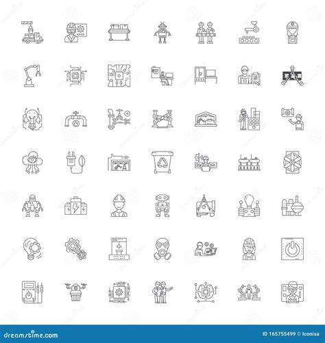 Iconos Lineales Del Sistema De Ingeniería Signos Símbolos Conjunto