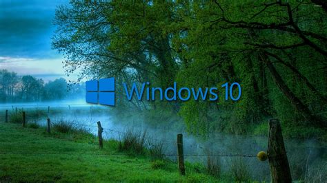Windows 10 In The Misty Morning Blue Text Logo Wallpaper Computer