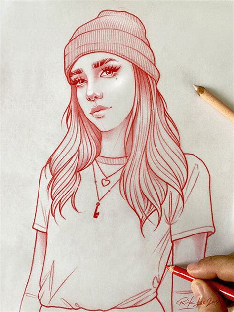 Coole Mädchen Bilder Ein Mädchen Mit Rotem Bleistift Gezeichnet Mit