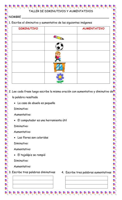 Aumentativo Y Diminutivo Worksheet