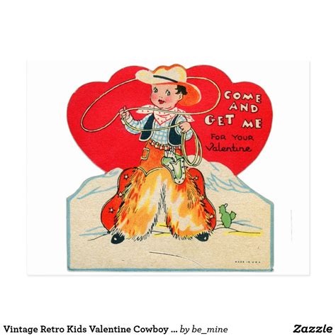 Vintage Retro Kids Valentine Cowboy Come And Get Me Holiday Postcard