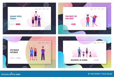 Education And Back To School Website Landing Page Set Pupils And Young