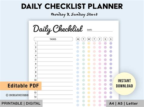 Editable Daily Checklist Printable Weekly to Do List - Etsy UK