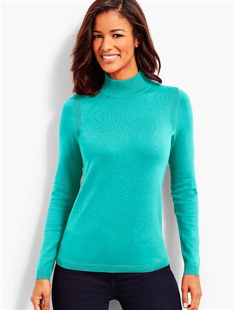 Talbots Cotton Mock Turtleneck Sweater In Blue Lyst