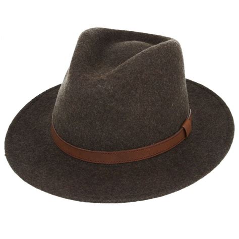 Gents Crushable Mix Brown 100wool Felt Trilby Fedora Hat With Leather
