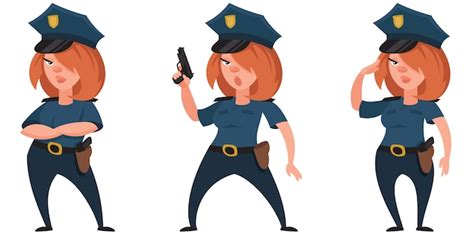 Mujer Policía En Diferentes Poses Hermoso Personaje En Estilo De