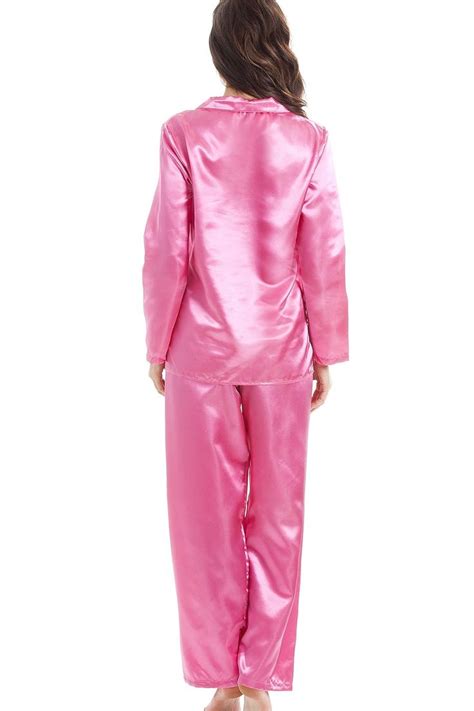 Pink Satin Full Length Pyjama Set Pink Satin Pajama Set Satin Nightwear