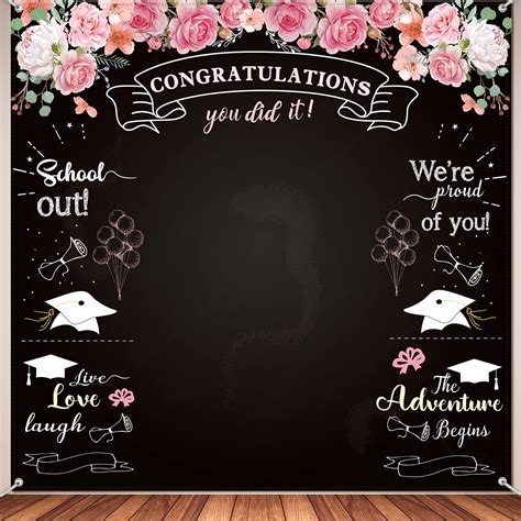 Buy Congratulation Graduation Backdrop Fabric Floral Chalkboard